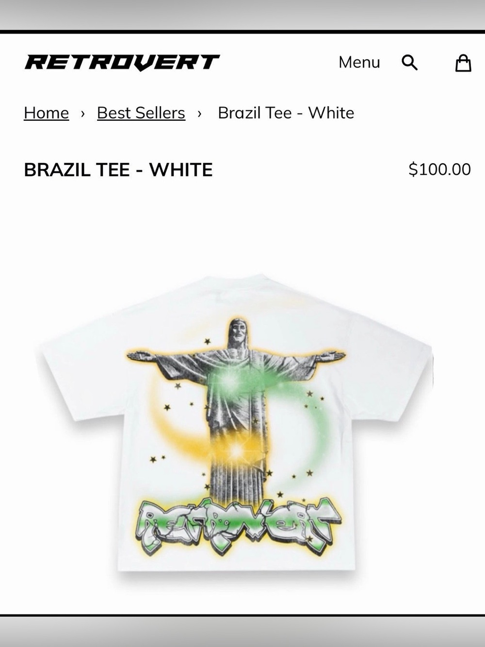 RETROVERT Brazil Graphic Tee - White with Yellow & Green